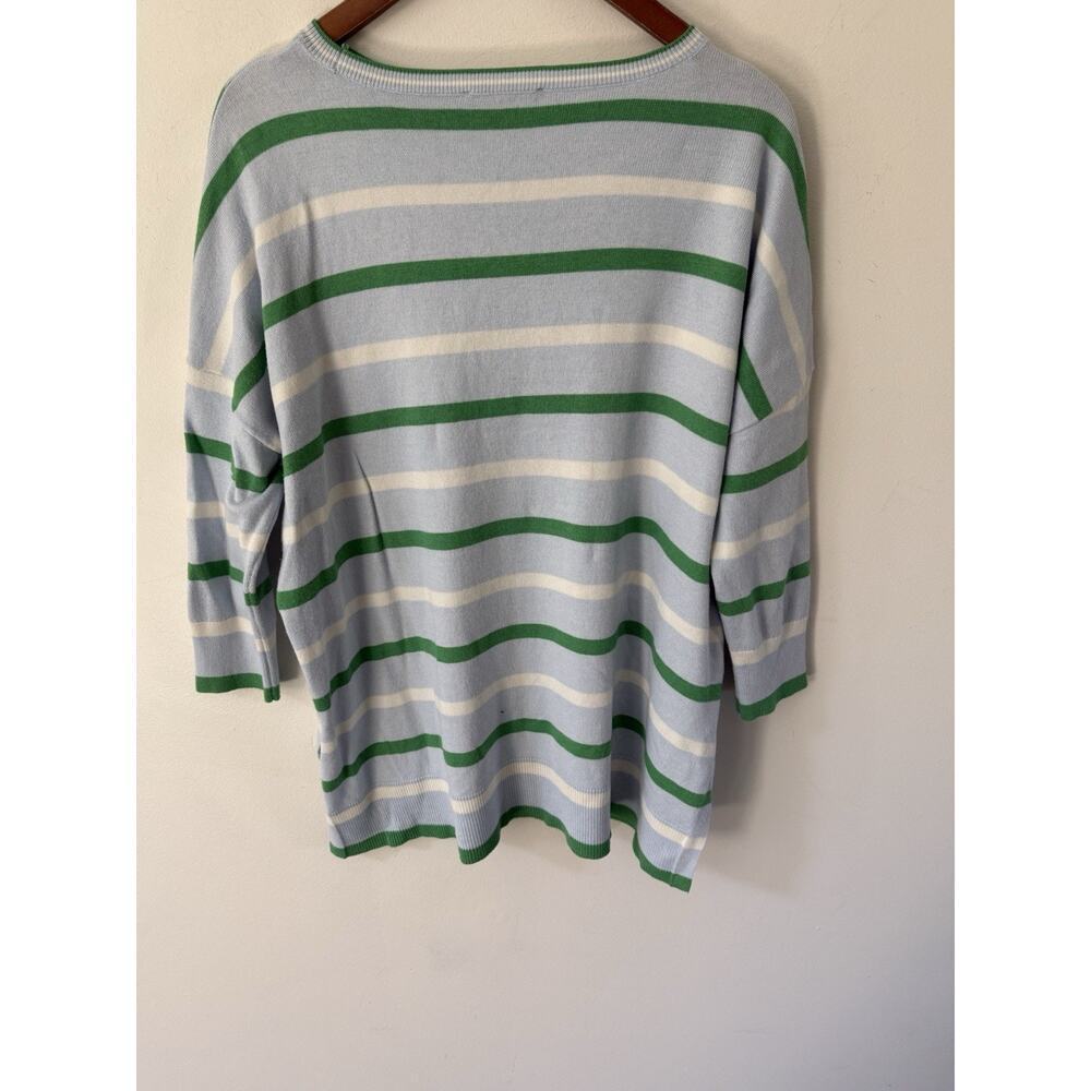 Ann Taylor Silk Blend Striped Sweater Large Blue Green Comfort Classic Preppy - Picture 5 of 8